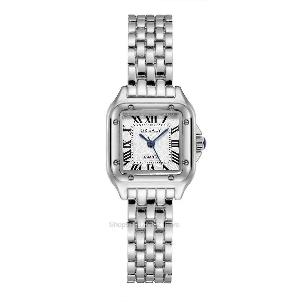 Women's Luxury Square Watch Gold Alloy Strap Quartz with Roman Numerals