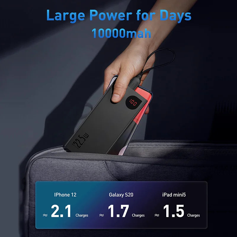 10000mAh Power Bank 22.5W PD Fast Charging Portable Battery for iPhone