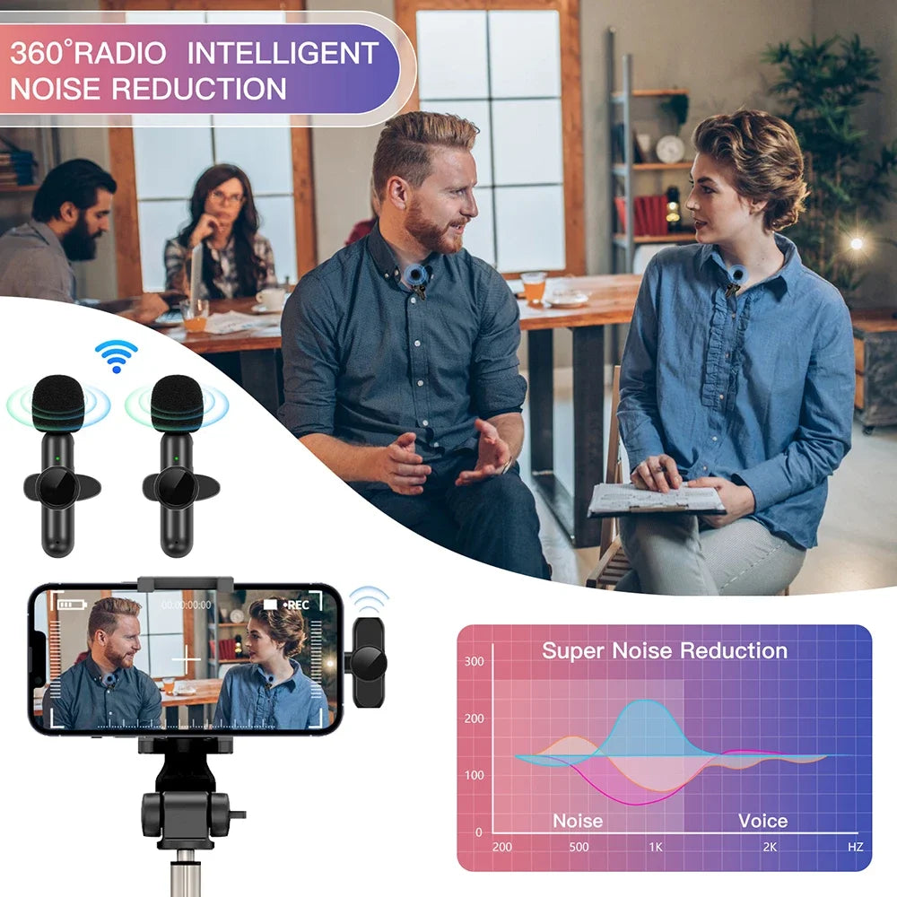 Wireless Lavalier Microphone Mini Clip-On Mic for iPhone & Android, Recording, Live, Gaming