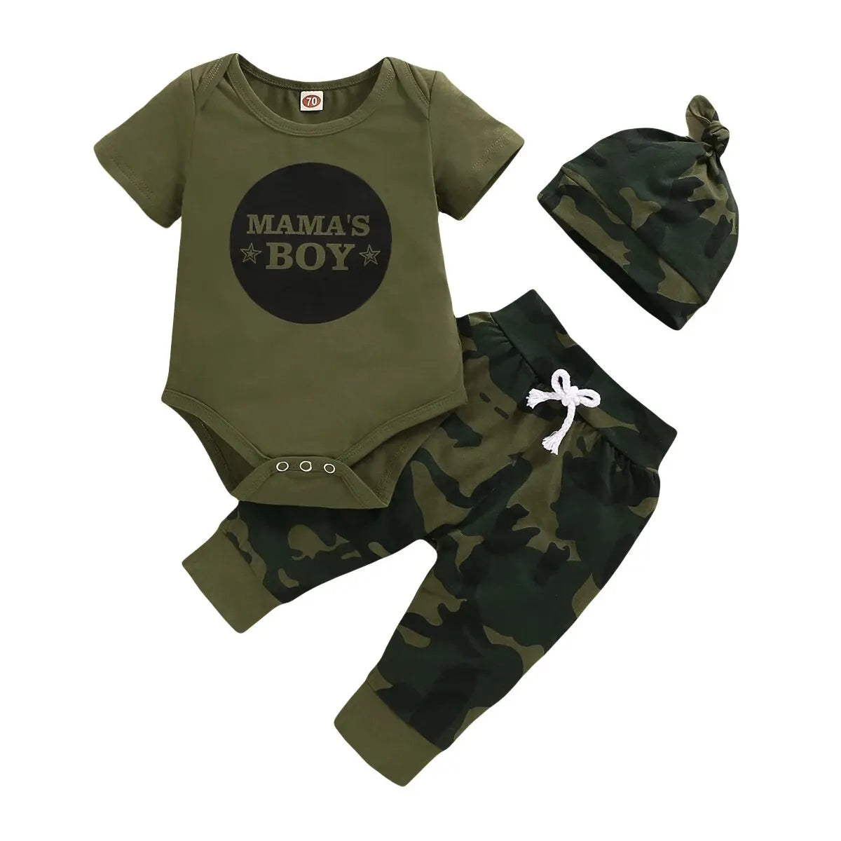 Newborn Baby Boy Summer Outfit Romper + Camouflage Pants + Hat 3PCS Set