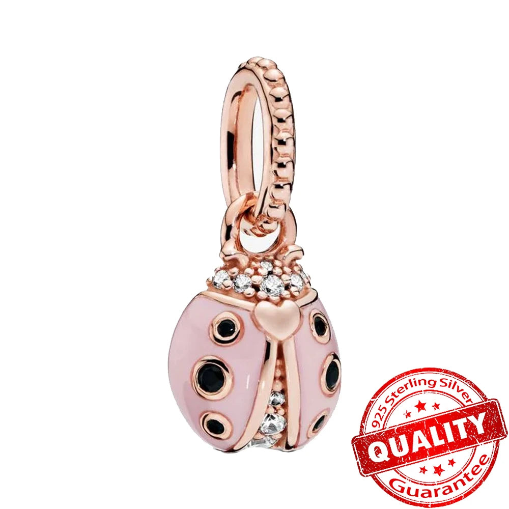 Rose Gold Triple-Row Cherry Blossom Dangle Charm for Silver Bracelet