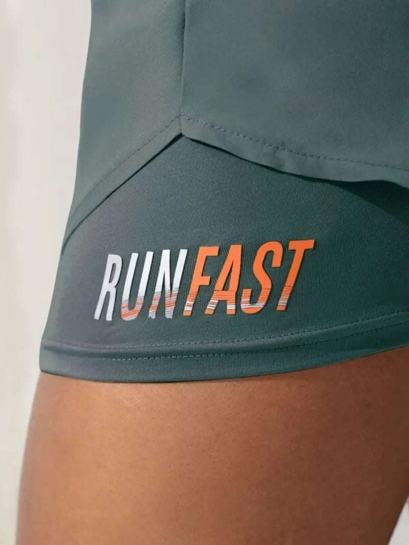 Women's High Rise Yoga Shorts Elastic Waist 2-Piece Running Workout Pants