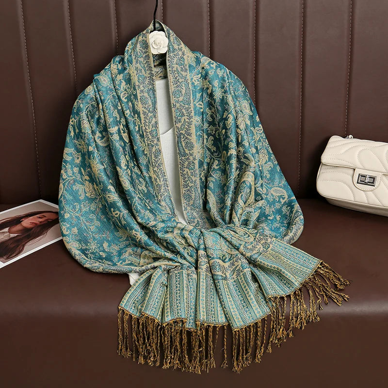 Women's Cashmere Pashmina Shawl Warm Winter Scarf Wrap with Elegant Print