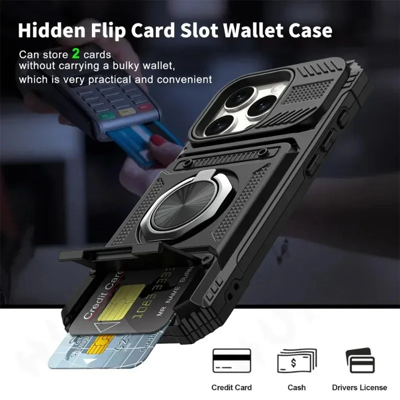 Case For iPhone 16 15 14 13 12 11 Pro Max Magnetic Rotated Ring Kickstand Heavy Duty Drop Protection Wallet Cover