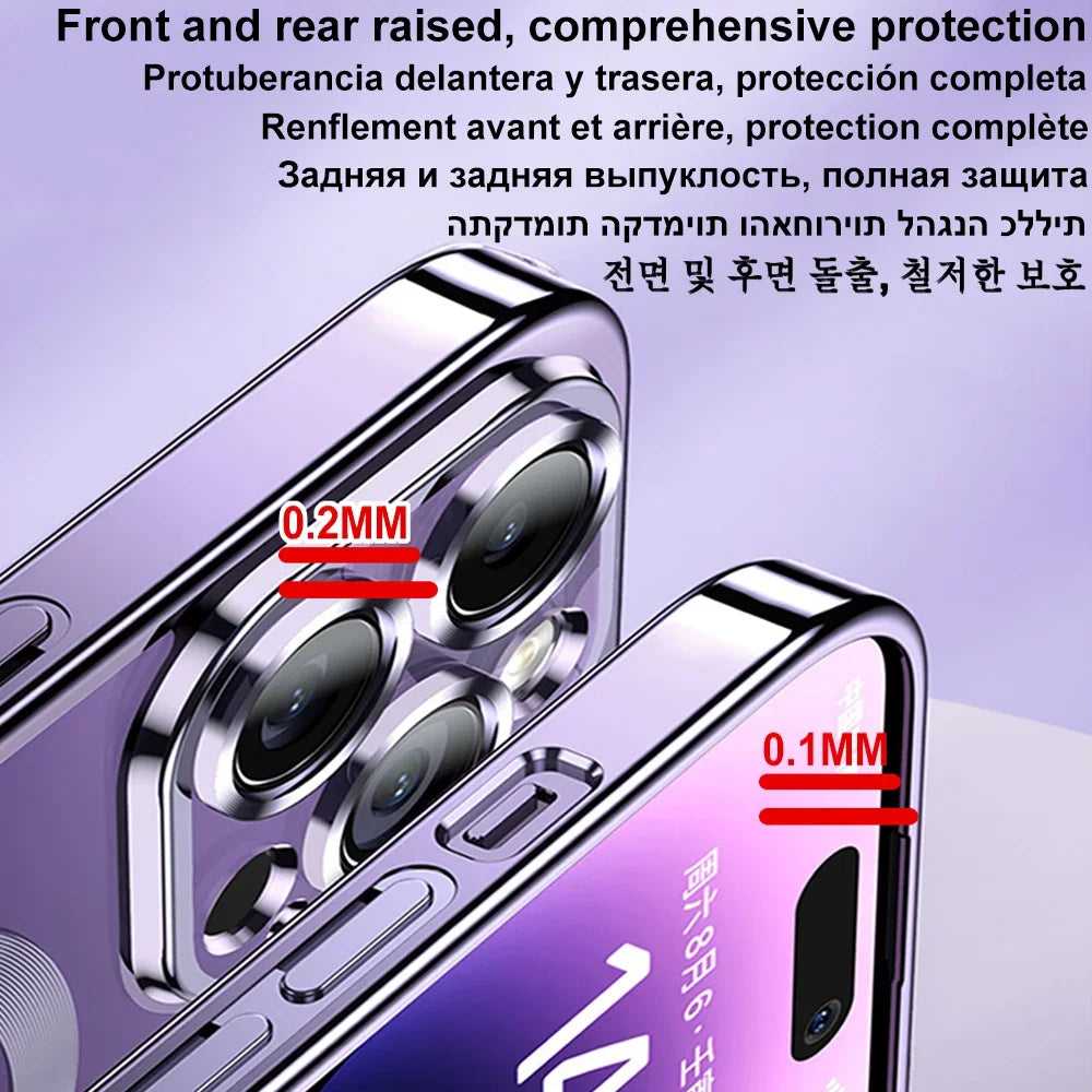 Magnetic Plating Case for iPhone 16 15 14 13 12 11 Pro Max Plus MagSafe Cover with Lens Protector