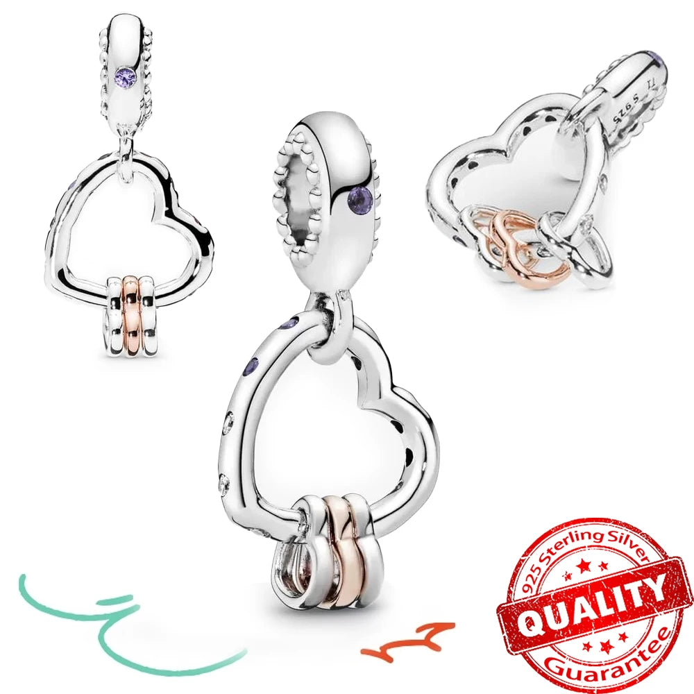 Rose Gold Heart Padlock Key Charm 925 Sterling Silver Bracelet Jewellery Gift