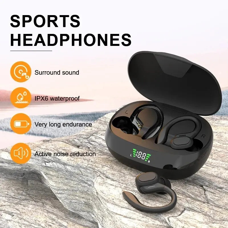 True Wireless Earbuds Ear Hook Sport HiFi Stereo Waterproof Headset w/Mic