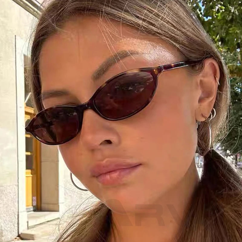 Women's Retro Oval Sunglasses Leopard Brown Small Frame UV400 Shades