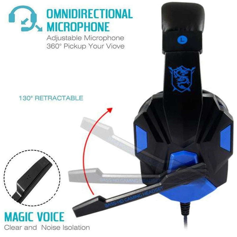 3.5mm Wired Gaming Headset with Mic Adjustable Bass for PC PS4 PS5 Xbox