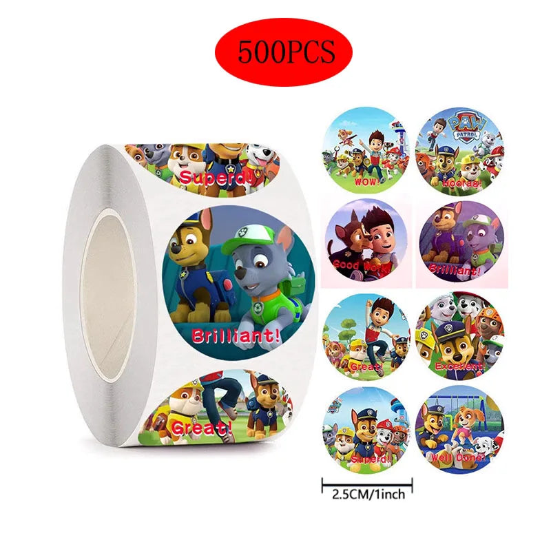 500PCS Cartoon Paw Patrol Stickers Kids Reward Envelope Sealing DIY Decor