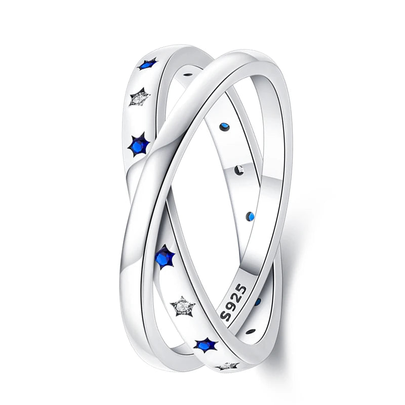 Silver Colour Star Zircon Ring for Women Wedding Engagement Gif