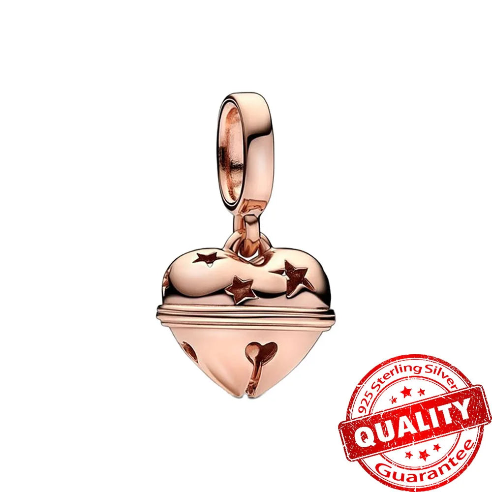 Rose Gold Triple-Row Cherry Blossom Dangle Charm for Silver Bracelet