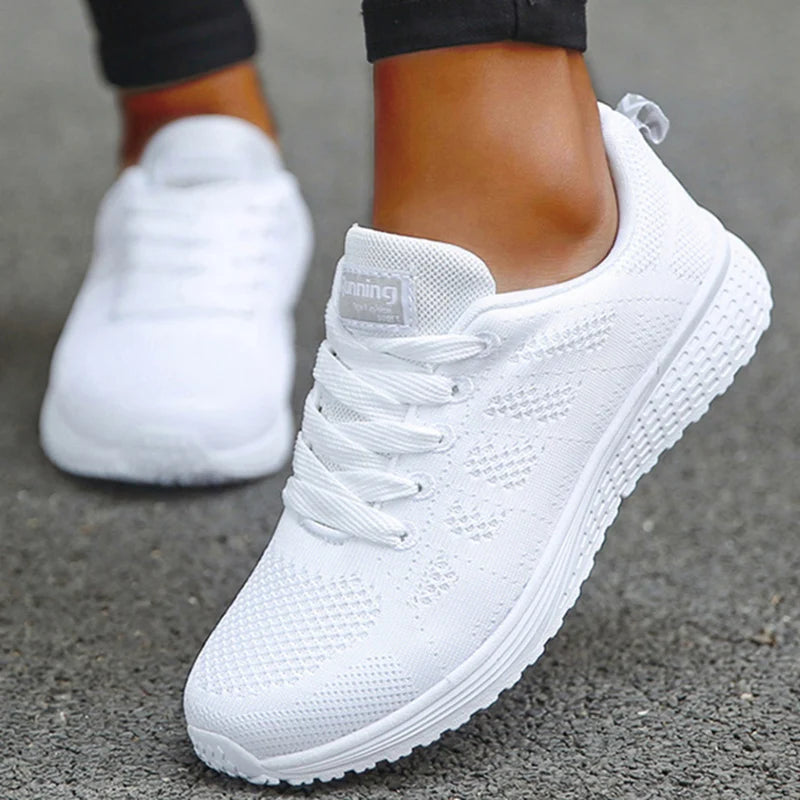 Women's Fashion Mesh Sneakers Breathable Lace-Up Tennis Shoes