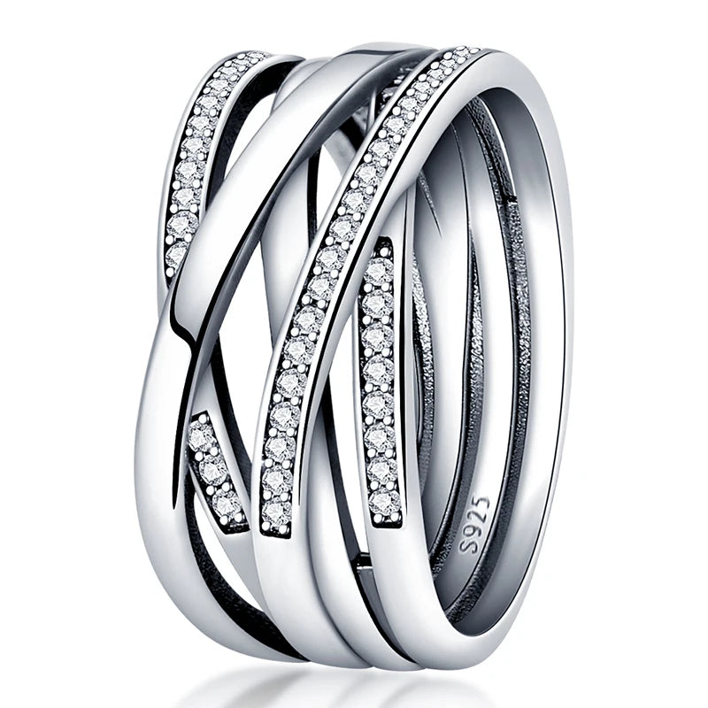 Silver Colour Star Zircon Ring for Women Wedding Engagement Gif