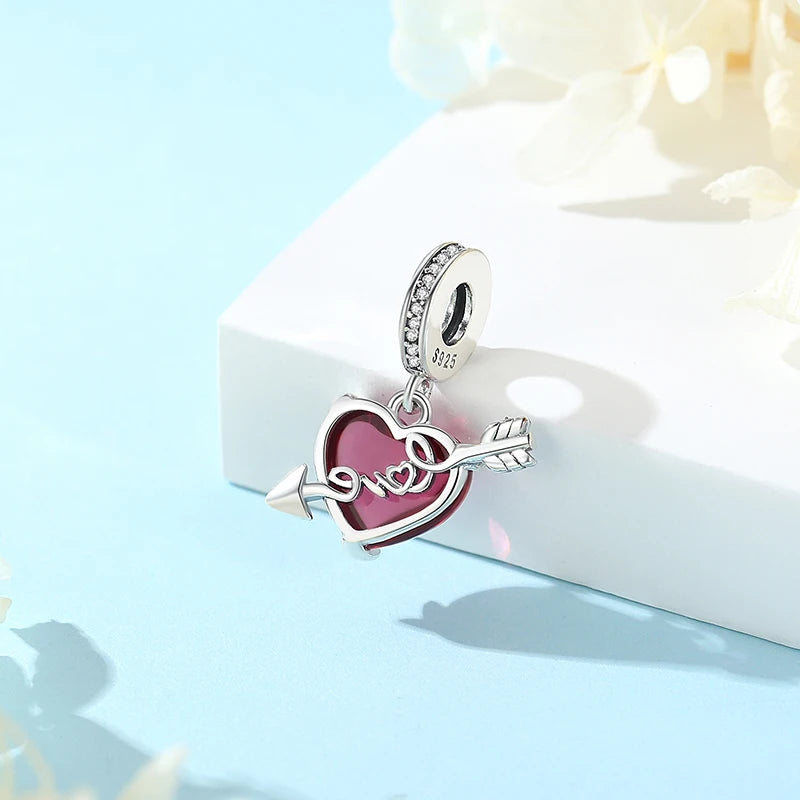925 Silver Love Heart Charm Bead for Bracelets & Necklaces Valentine's Gift