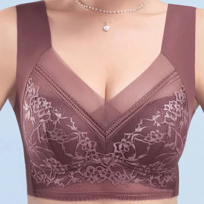 Plus Size Seamless Lace Bralette Push Up Ice Silk Wireless Bra L-6L