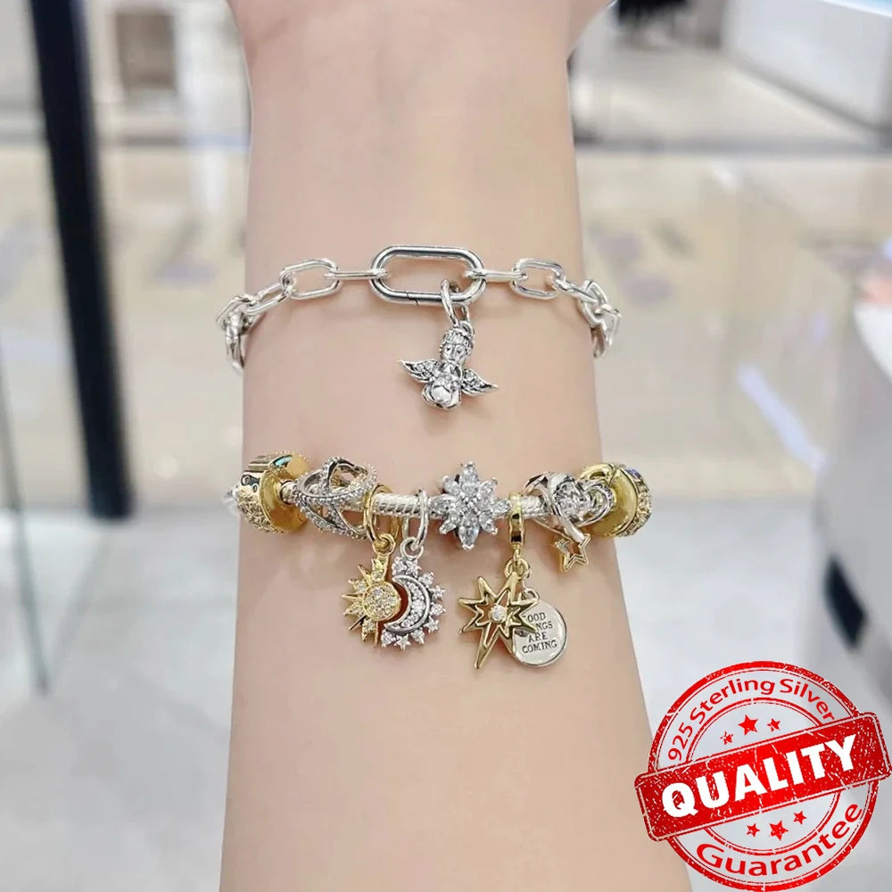 925 Silver Lucky Star & Heart Dice Bow Dangle Charm for Bracelet Gift