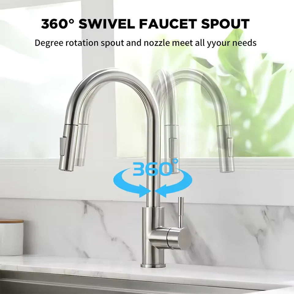 Stainless Steel Pull-Out Kitchen Hot & Cold Single Hole Sink Tap