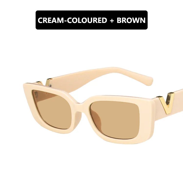 Retro Rectangle Sunglasses Small Frame UV400 Shades for Women