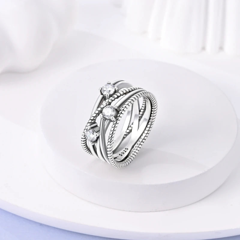 Silver Colour Star Zircon Ring for Women Wedding Engagement Gif