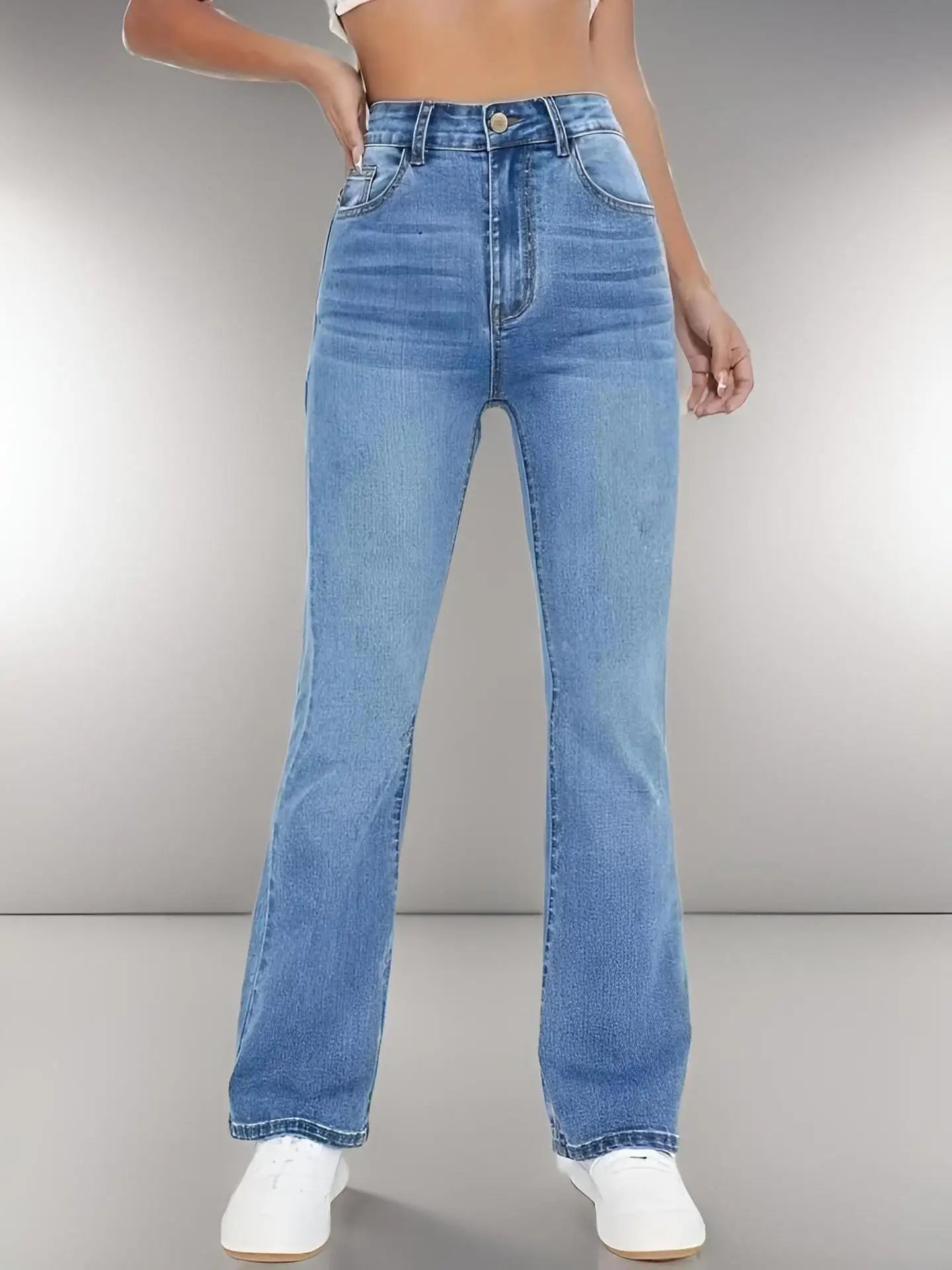 Women’s High Waist Washed Denim Jeans Casual, Versatile European Style Trousers