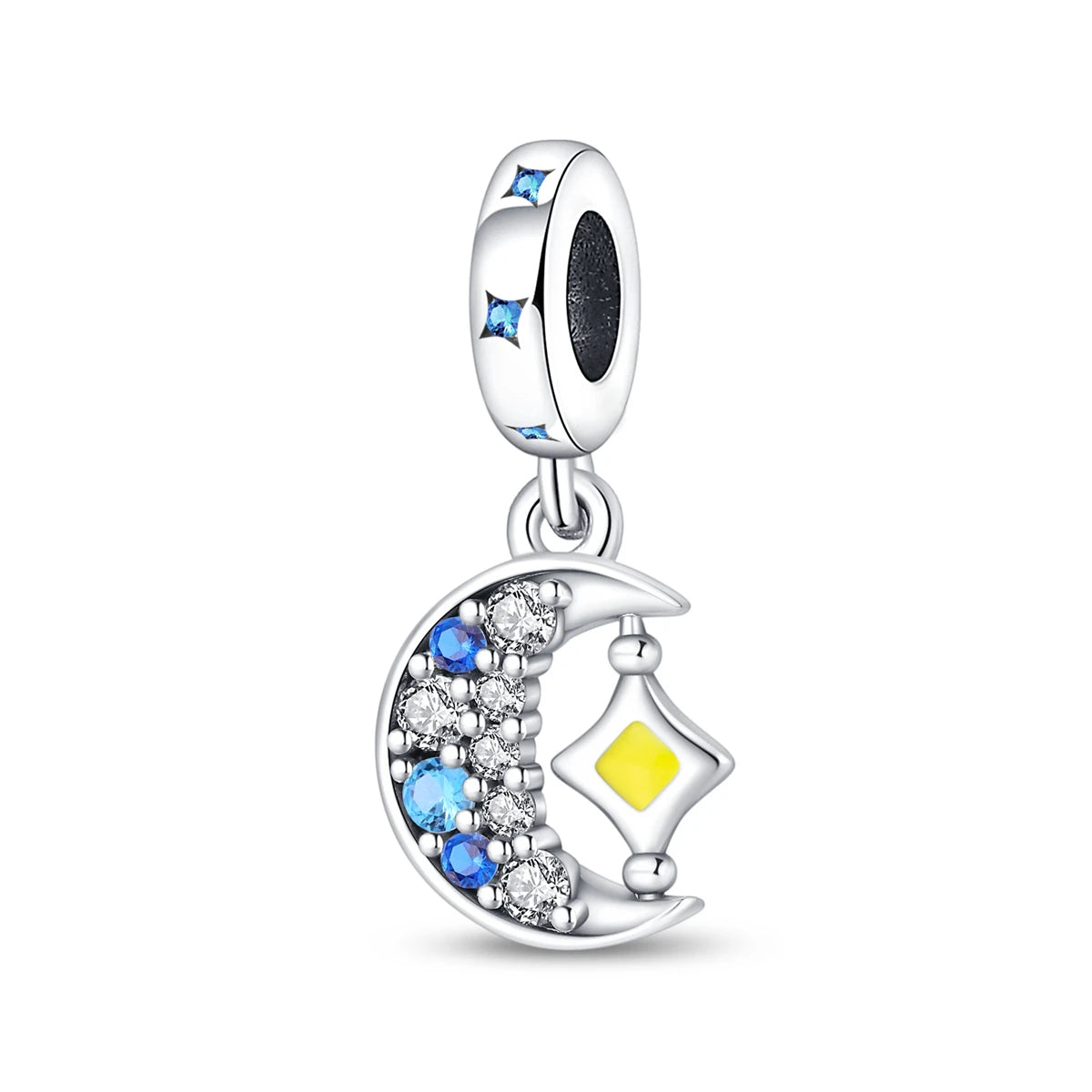 Silver-Plated Sun Moon Star Charm Beads with Zircon for Bracelets DIY