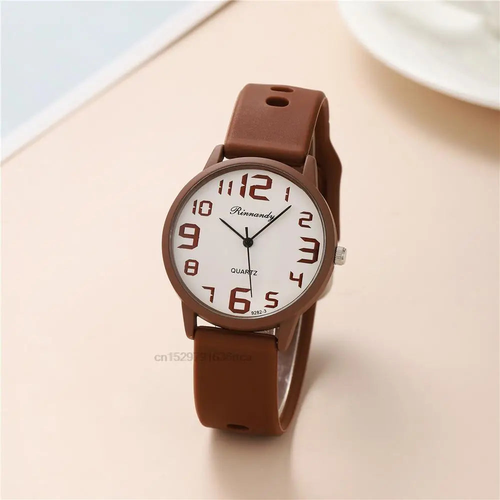 Women's Silicone Quartz Watch Set – Big Dial Casual Wristwatch Gift