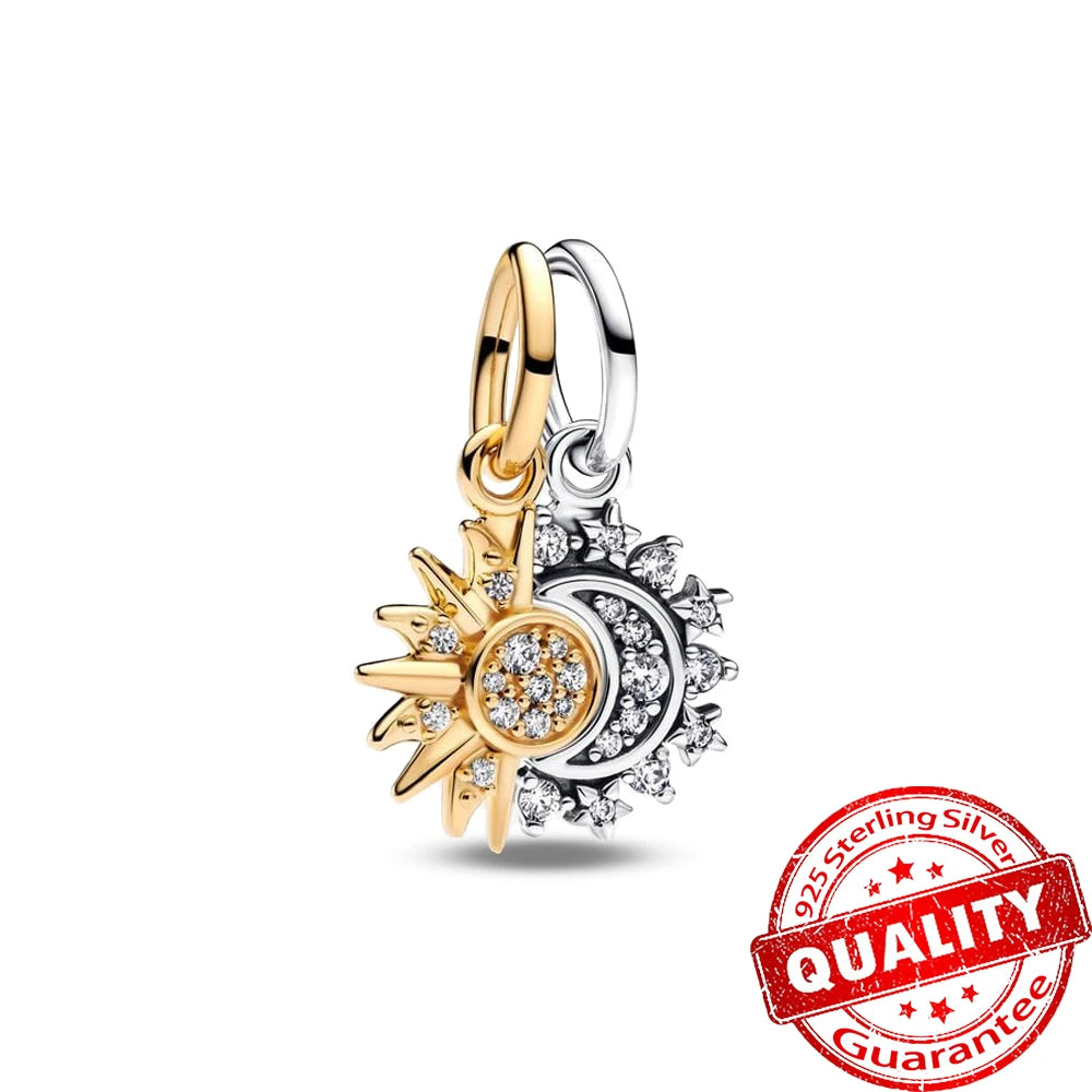 925 Silver Lucky Star & Heart Dice Bow Dangle Charm for Bracelet Gift