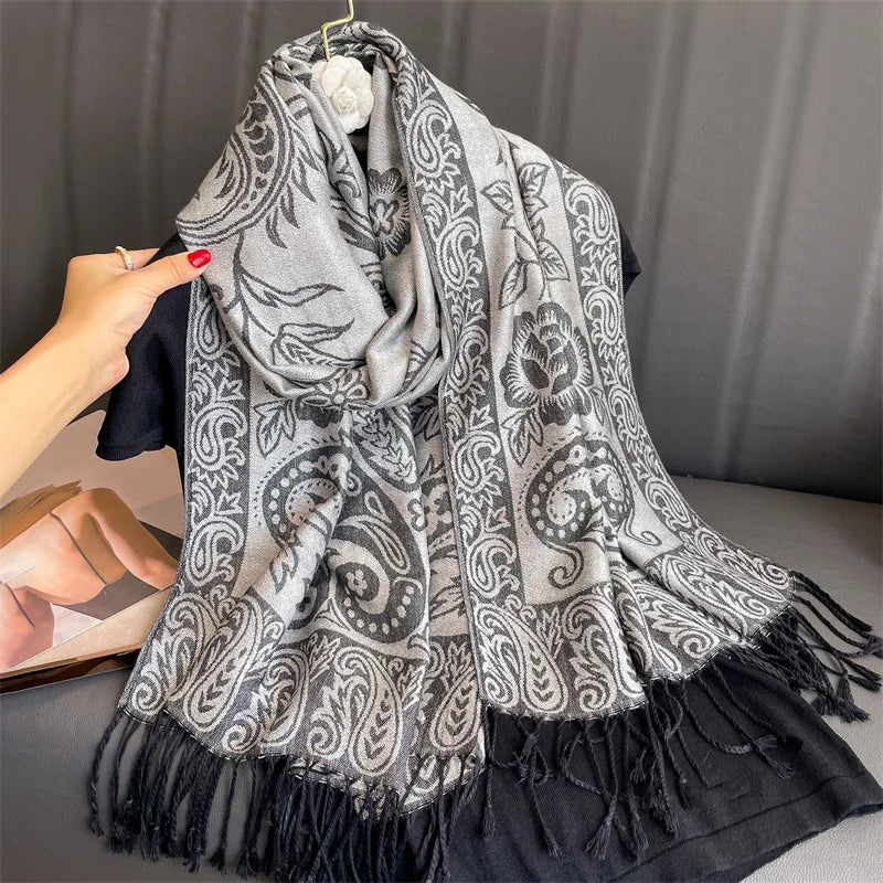 Women's Cashmere Pashmina Shawl Warm Winter Scarf Wrap with Elegant Print