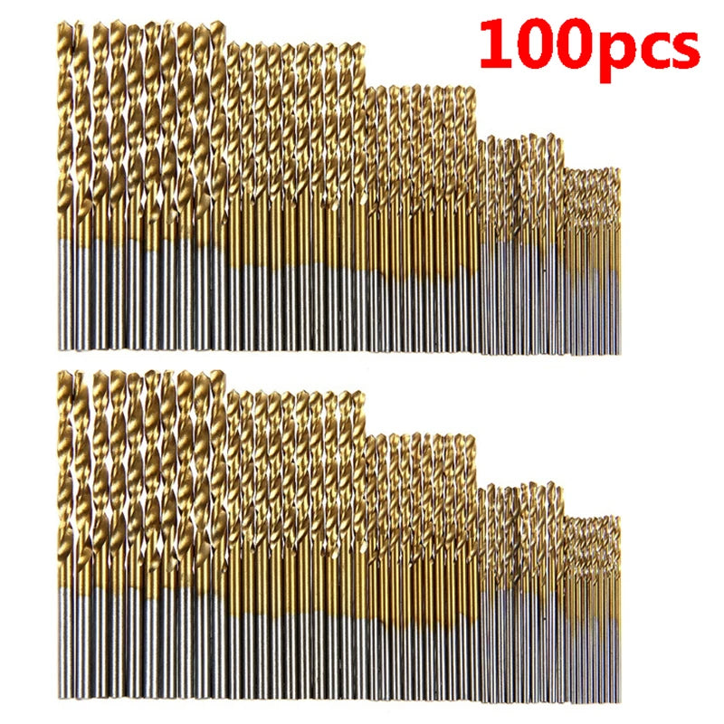 Titanium Coated Drill 100/50Pcs Bits HSS High Speed Steel Set Tool Quality Power Tools 1/1.5/2/2.5/3mm