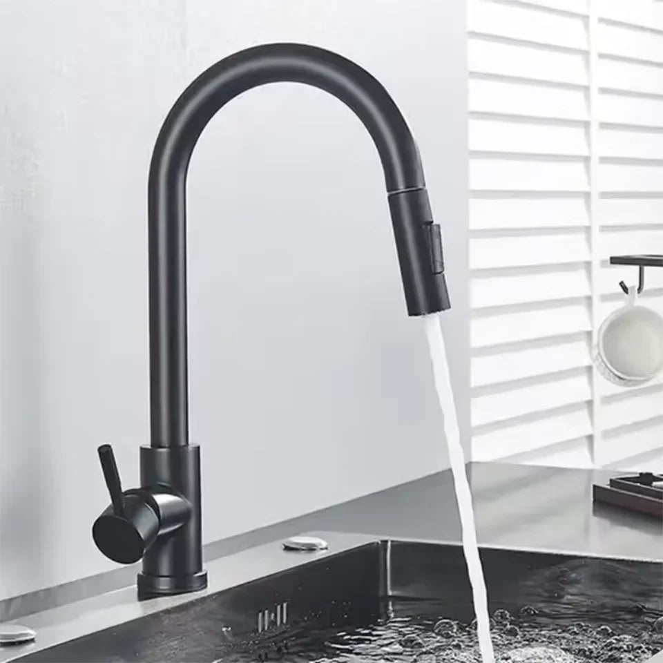 Stainless Steel Pull-Out Kitchen Hot & Cold Single Hole Sink Tap