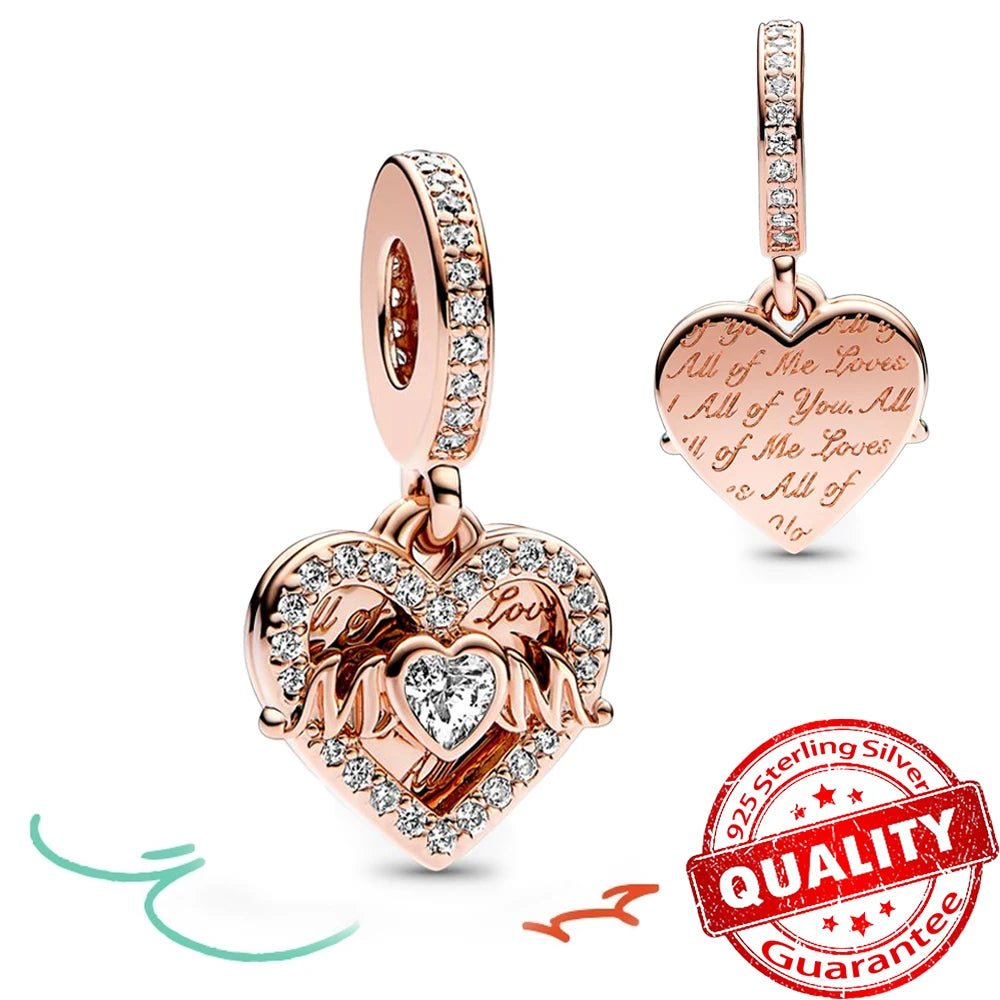 Rose Gold Triple-Row Cherry Blossom Dangle Charm for Silver Bracelet
