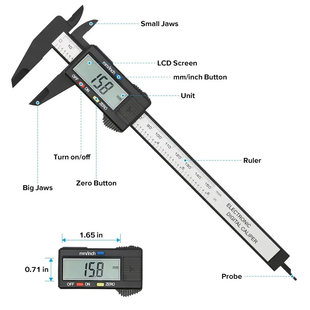 150mm/100mm Electronic Digital Caliper Carbon Fiber Vernier Micrometer Measuring Tool"
