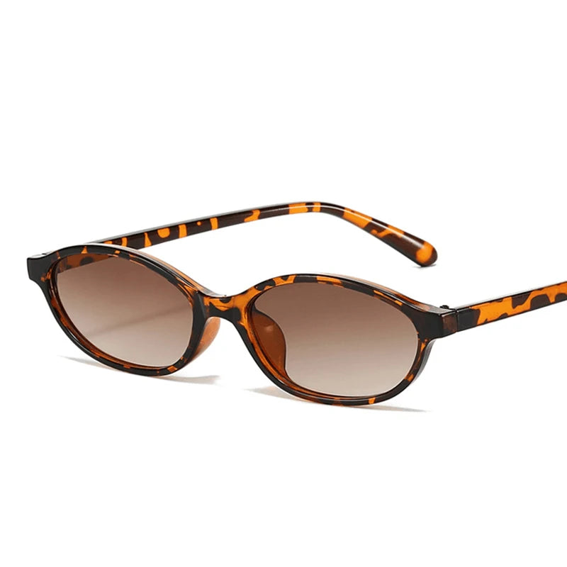 Women's Retro Oval Sunglasses Leopard Brown Small Frame UV400 Shades
