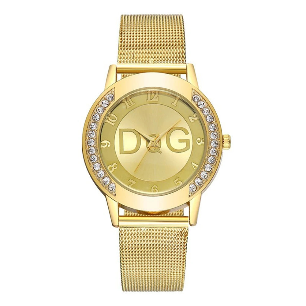 Women's Starry Sky Quartz Watch – Diamond Dial & Gold Mesh Strap