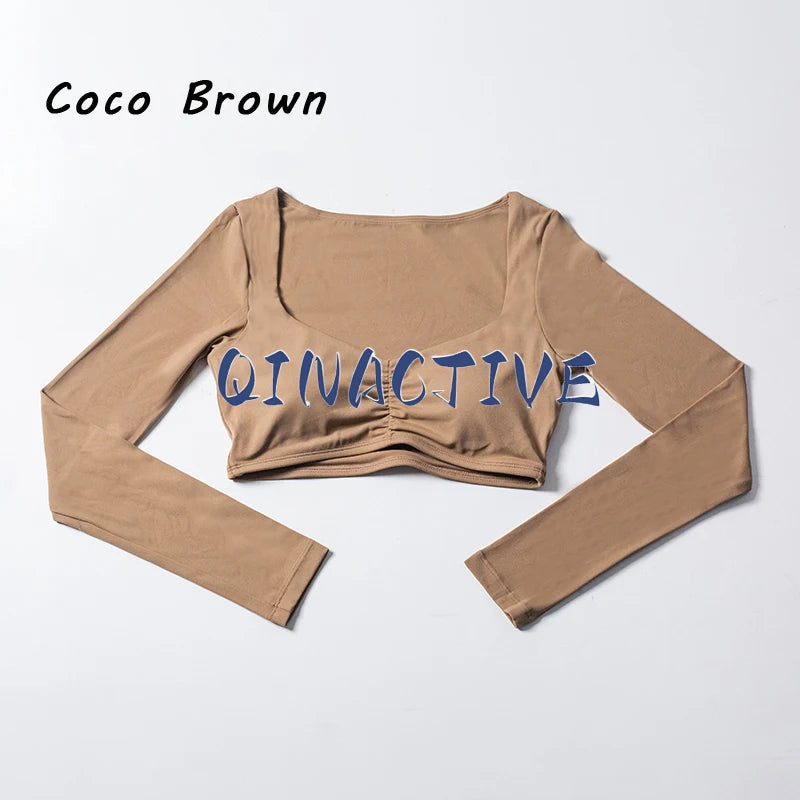 Women's Long Sleeve Crop Top Yoga Shirt Gym Fitness Workout Sports Tee