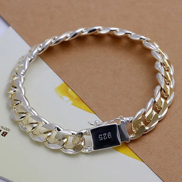 Sterling Silver Square Chain Bracelet for Women & Men Wedding Gift
