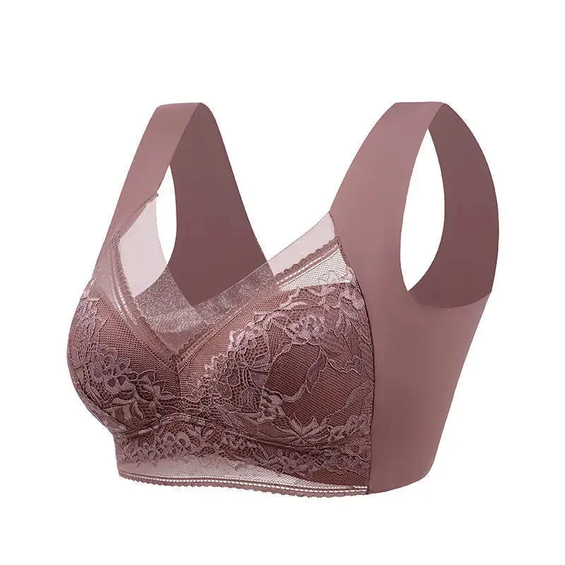Plus Size Seamless Lace Bralette Push Up Ice Silk Wireless Bra L-6L