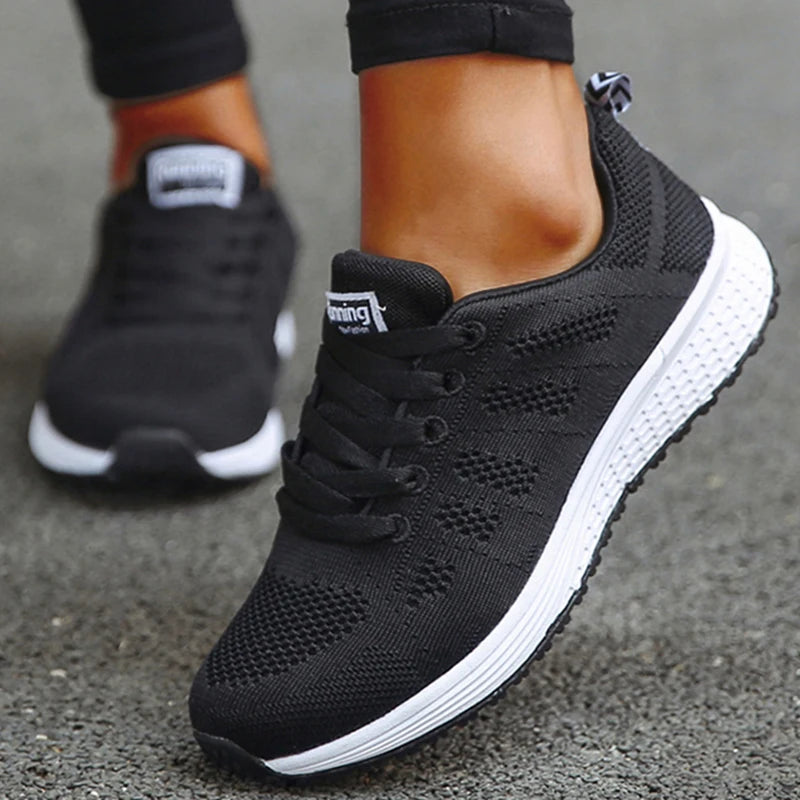 Women's Fashion Mesh Sneakers Breathable Lace-Up Tennis Shoes