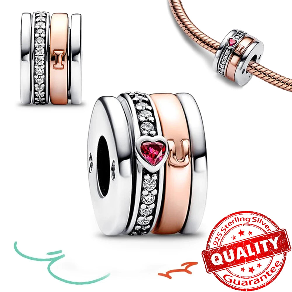 Rose Gold Heart Padlock Key Charm 925 Sterling Silver Bracelet Jewellery Gift