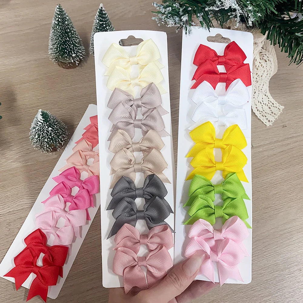 10PCS Cute Ribbon Bow Hair Clips for Baby Girls Handmade Barrettes Set