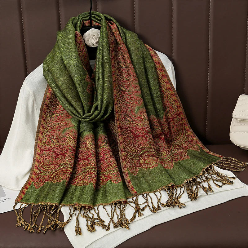 Women's Cashmere Pashmina Shawl Warm Winter Scarf Wrap with Elegant Print