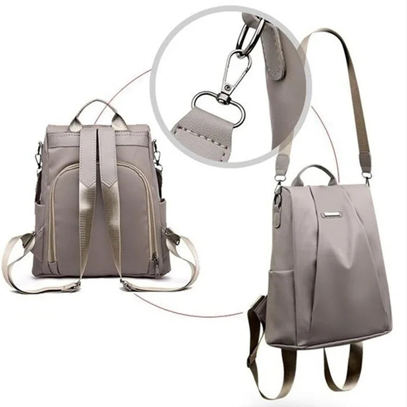 Waterproof Nylon Women's Backpack Large Capacity with Detachable Strap