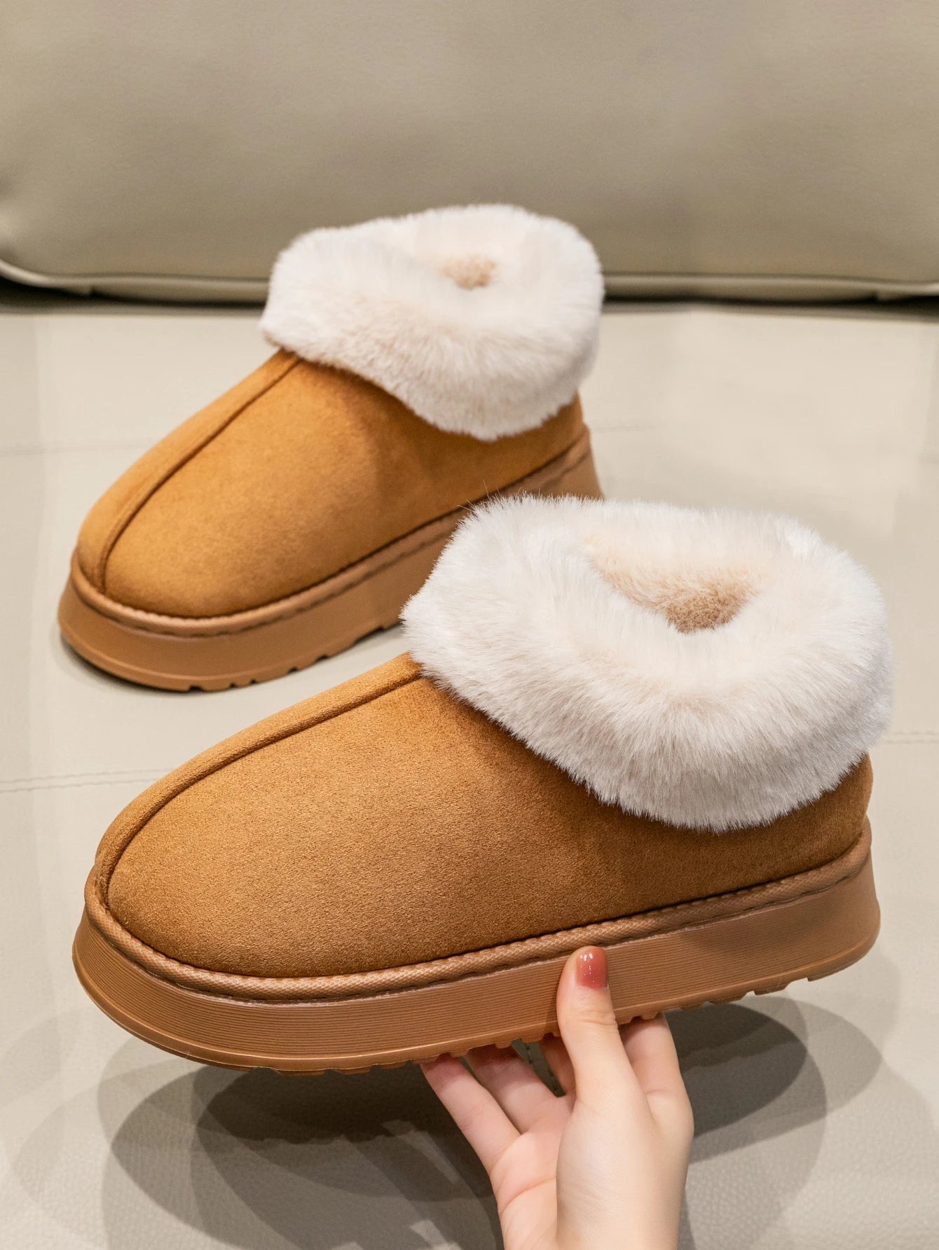 Women's Faux Fur Snow Boots – Fluffy Winter Indoor Slippers for Men & Women