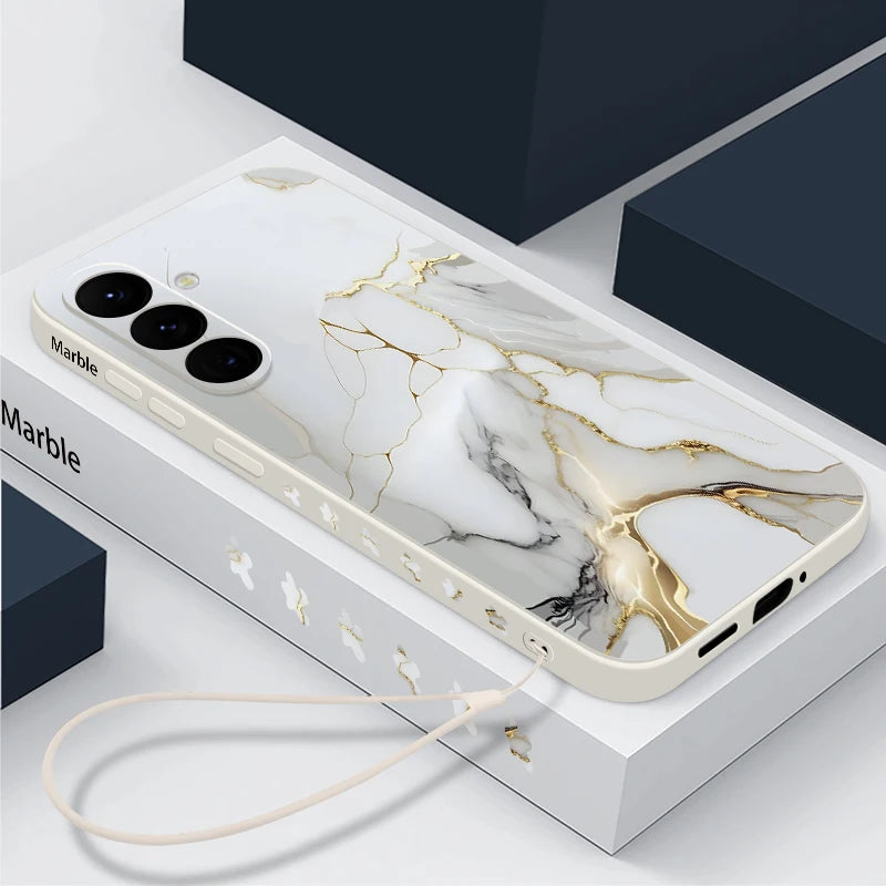 Colorful Marble Soft Case with Lanyard for Samsung Galaxy Phone Cover