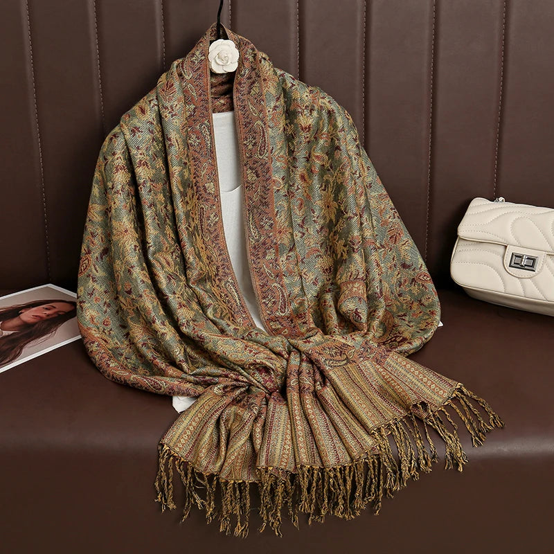 Women's Cashmere Pashmina Shawl Warm Winter Scarf Wrap with Elegant Print