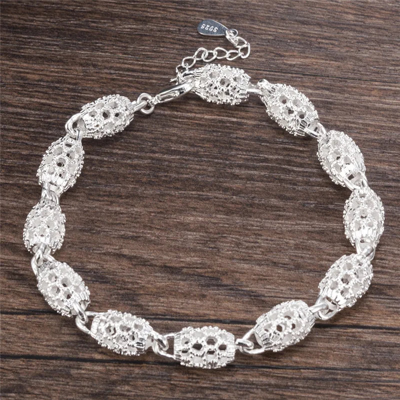 925 Sterling Silver Heart Zircon Chain Bracelet for Women Wedding Gift