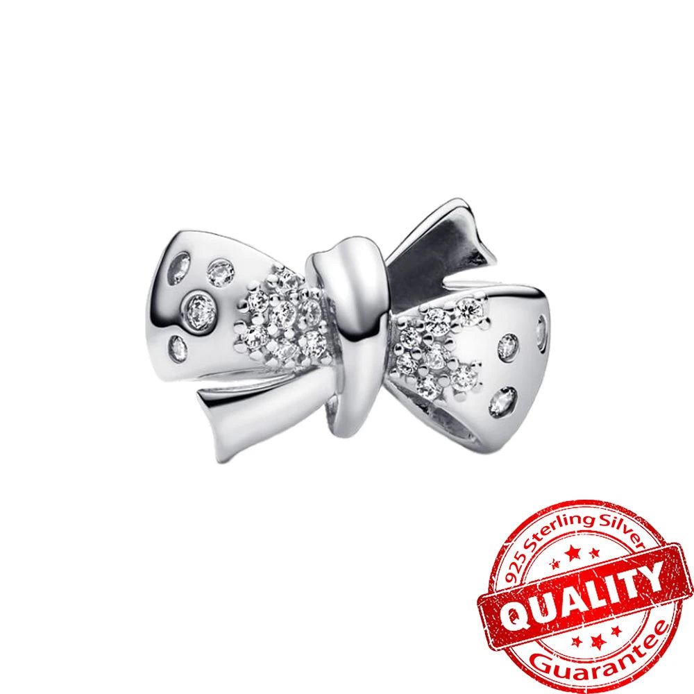925 Silver Lucky Star & Heart Dice Bow Dangle Charm for Bracelet Gift