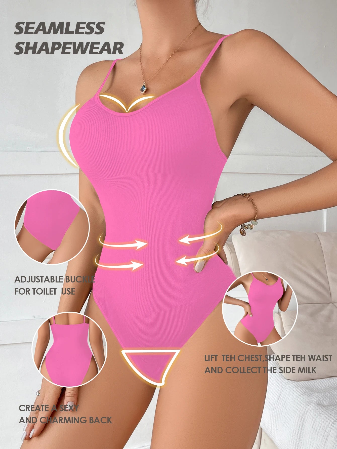 Women's V-Neck Bodysuit Shapewear –Slimming Open Crotch Compression Suit