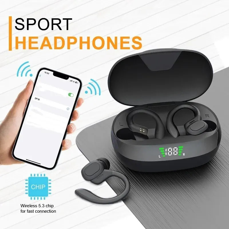True Wireless Earbuds Ear Hook Sport HiFi Stereo Waterproof Headset w/Mic